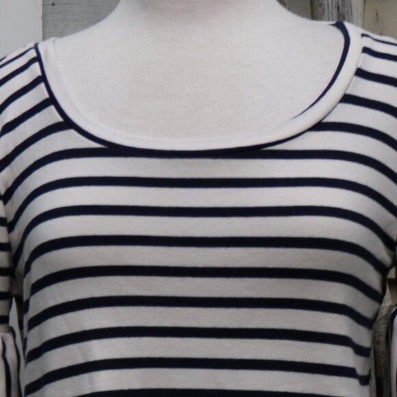 W5 for Anthropologie Blue White Stripe 3/4 Ruffle Sleeve Knit Top Sz SMALL - Picture 2 of 6